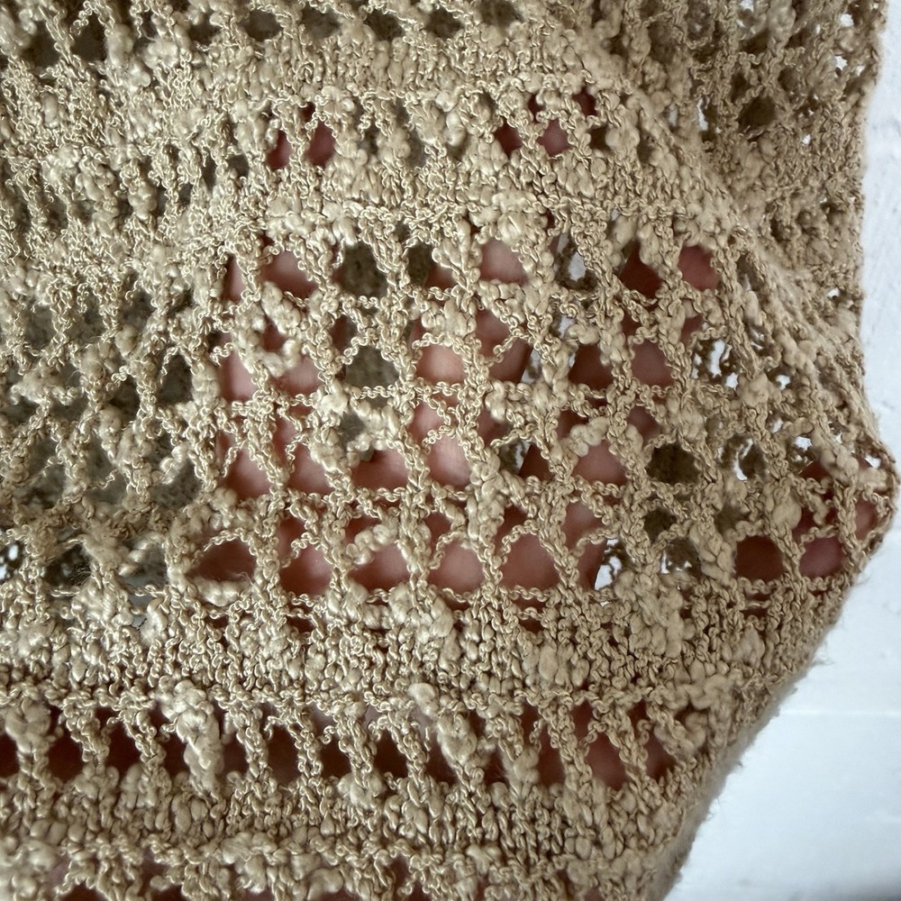 Vintage Y2K Bohemian Sweater‎ Tan Open Knit Fitted Long Boho Festival Indie 1X - Picture 6 of 11